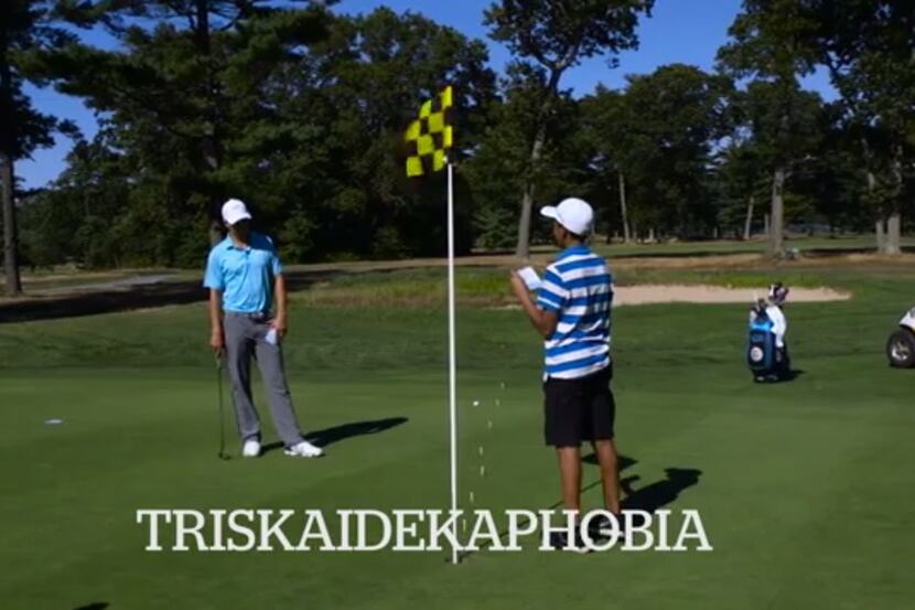 Jordan Spieth takes a crack at spelling the word "Triskaidekaphobia," meaning "fear of the...