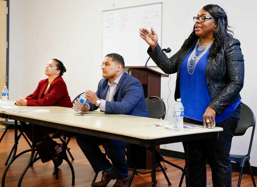 Candidates for Dallas City Council District 5 -- Ruth Torres (from left), Jaime Resendez and...