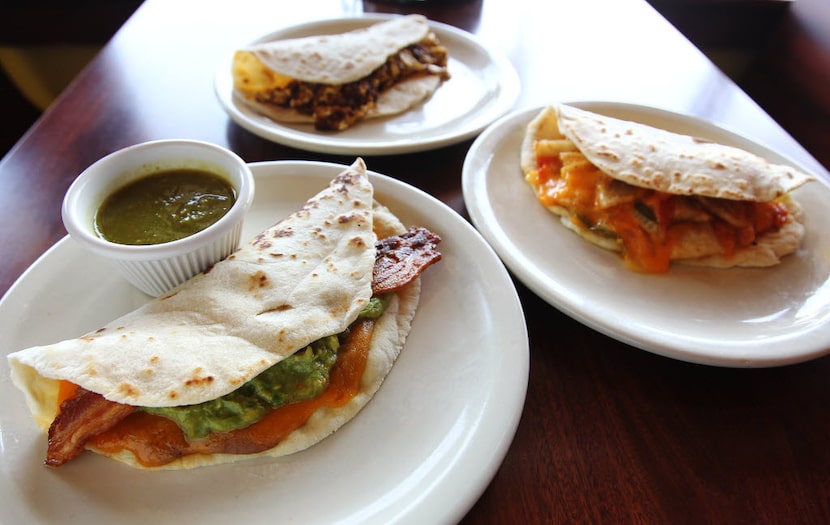 Taco Haven breakfast tacos in San Antonio featuring the Torres taco (front), Haven taco...