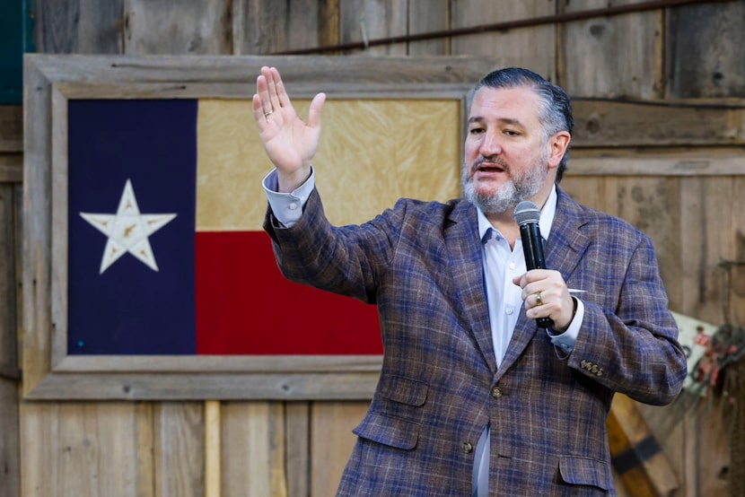 U.S. Sen. Ted Cruz, R-Texas, talks to the crowd during a rally Friday, Nov. 1, 2024, at...