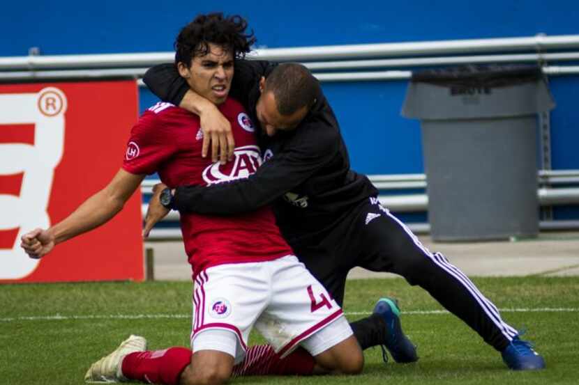 Johan Gomez celebrates his goal for North Texas SC against Orlando City B, May 11, 2019.