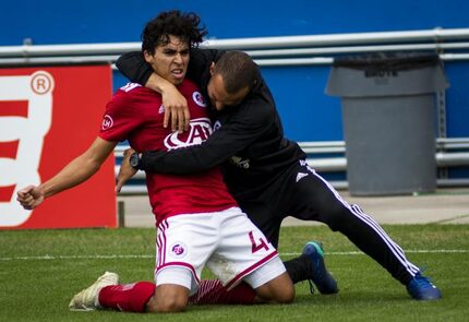 Johan Gomez celebrates his goal for North Texas SC against Orlando City B, May 11, 2019.