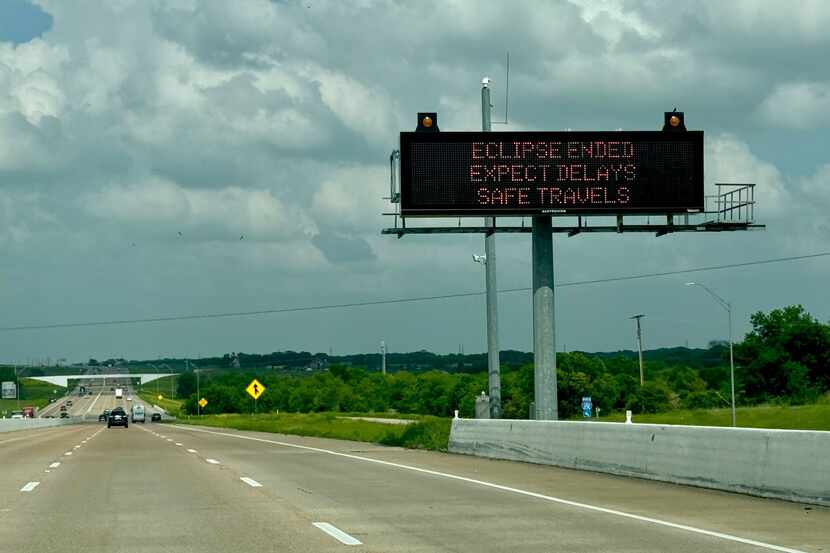 A Texas Department of Transportation (TXDOT) sign along Interstate 35E near Milford, Texas,...