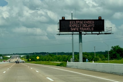 A Texas Department of Transportation (TXDOT) sign along Interstate 35E near Milford, Texas,...