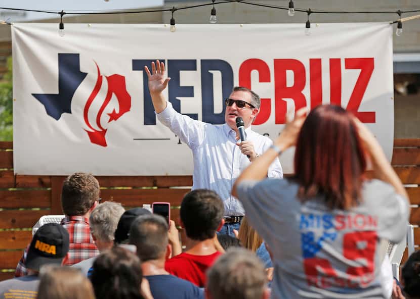 US Senator Ted Cruz is pictured on stage at Ferris Wheelers Restaurant in Dallas on  July 28.
