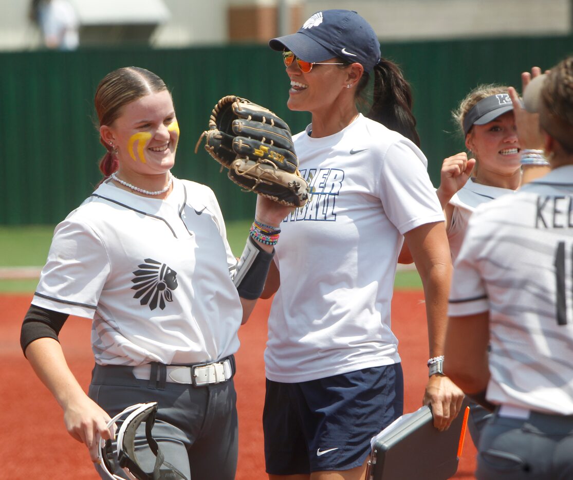 Keller pitcher Sadie Beck (7), left, was all smiles after retiring the final Flower Mound...