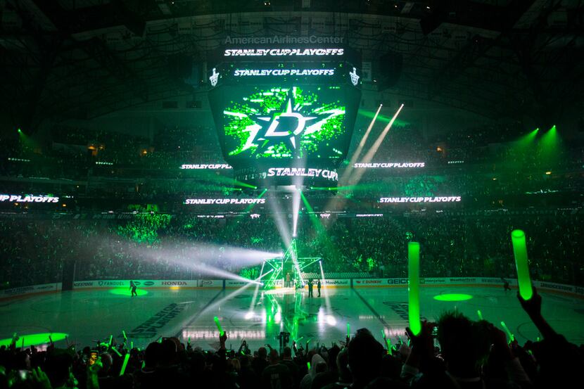 A laser light show opens Game 3 of a playoff series between the Dallas Stars and the...
