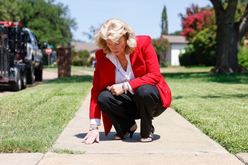 Donna Macey takes a moment at the site in her neighborhood where her pet dog, Gabby Marie,...