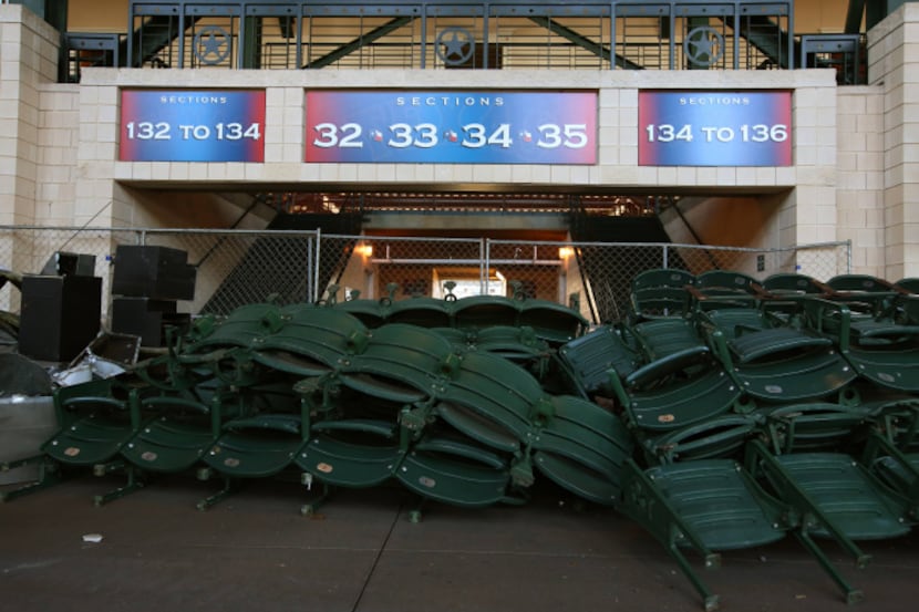 Seats filled areas under the stands on Tuesday as the Texas Rangers worked to add a third...