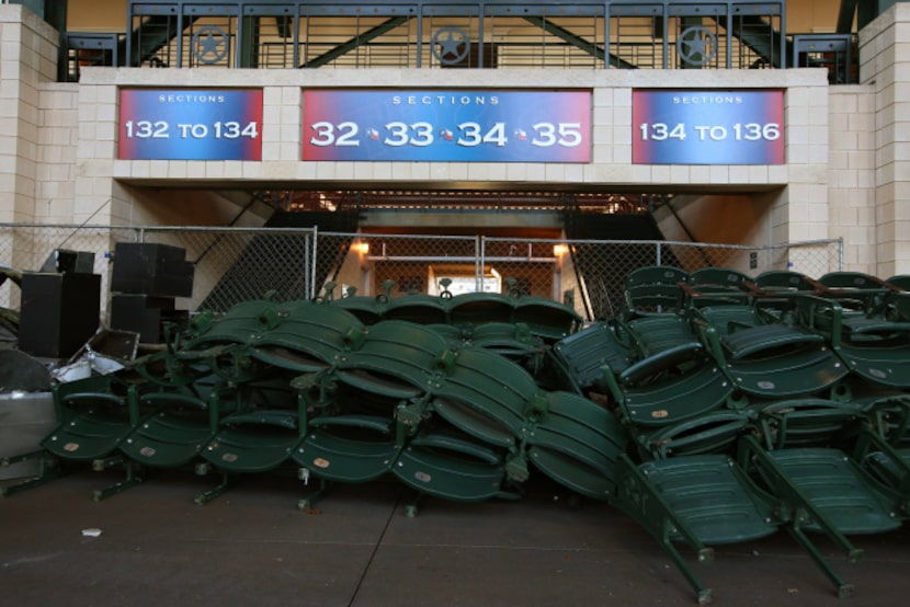 Seats filled areas under the stands on Tuesday as the Texas Rangers worked to add a third...