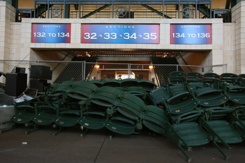 Seats filled areas under the stands on Tuesday as the Texas Rangers worked to add a third...