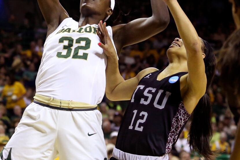 Baylor forward/center Beatrice Mompremier (32) rebounds against Texas Southern guard Chynna...