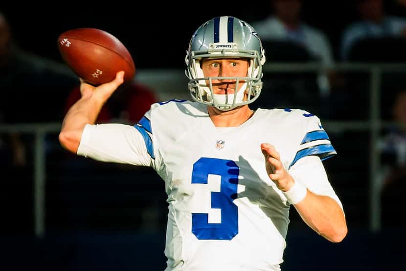 Dallas Cowboys quarterback Brandon Weeden throws a pass during the second half of an NFL...