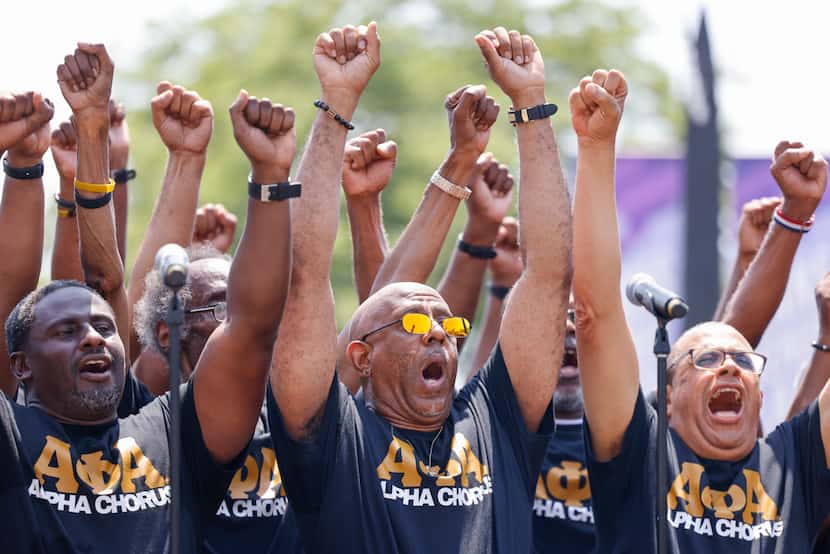Fort Worth Alpha Chorus performs during Opal's Walk for Freedom on Monday, June 19, 2023, in...