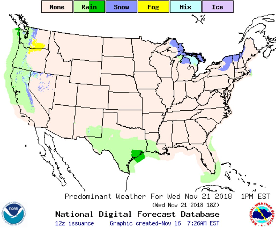 A long-term forecast from the National Weather Service shows a chance of rain in Texas and...