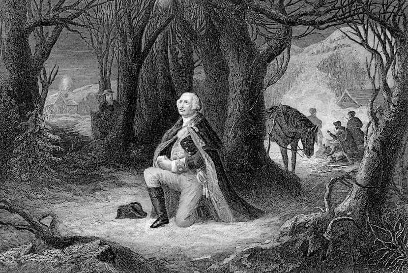 Engraving From 1882 Of George Washington Praying At Valley Forge During The American...