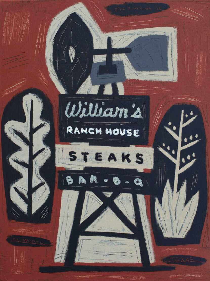 Williams Ranch House Steaks & Bar-B-Q  Ft. Worth, Texas,  24 x 18 inches  Oil & house paint...