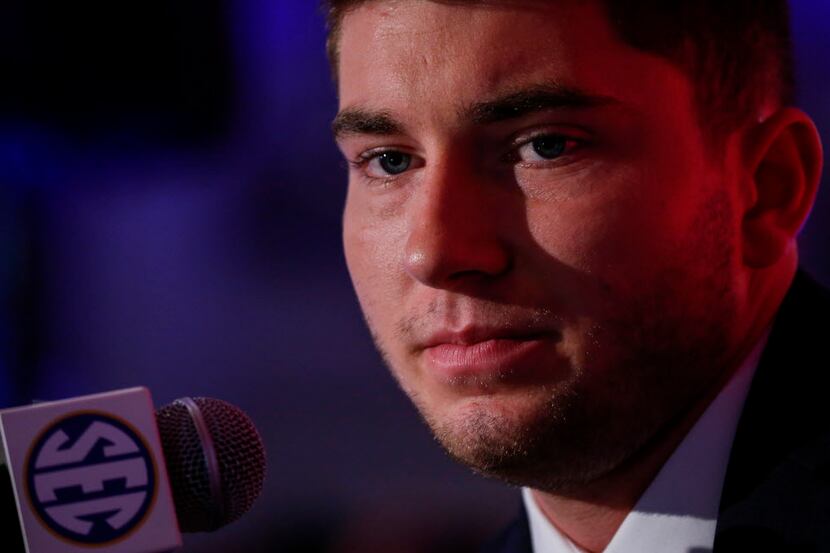 Mississippi NCAA college football player Shea Patterson speaks during the Southeastern...