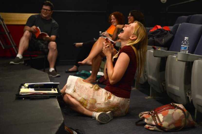 
Director Staci Ingram reacts to cast members rehearsing a scene from Rumors. 
