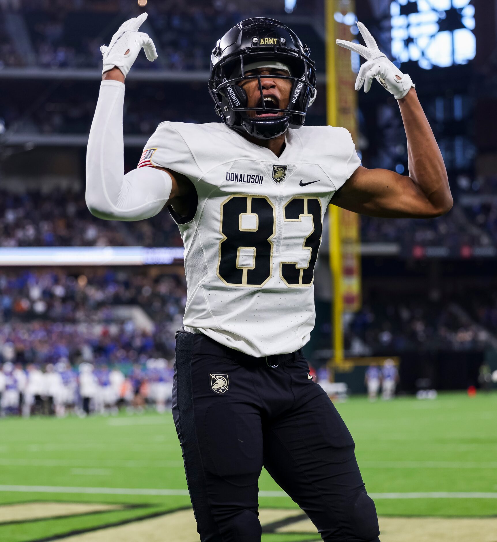 Army Black Knights wide receiver Reikan Donaldson (83) celebrates a touchdown during...