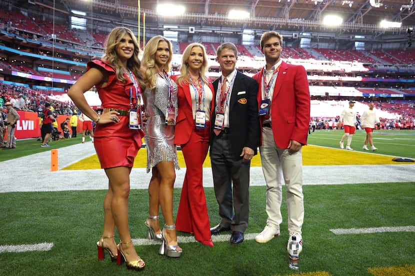 Kansas City Chiefs CEO Clark Hunt (second from right) with his family, daughters Ava (left)...