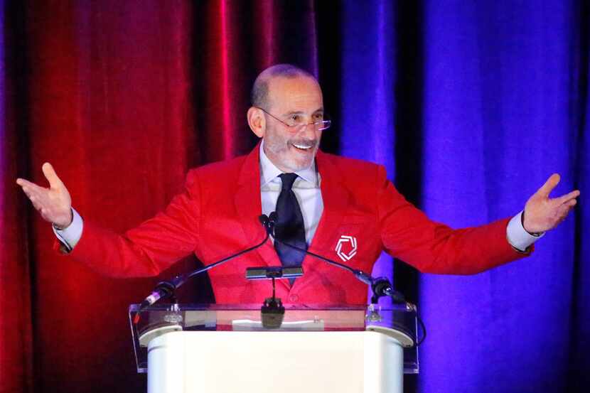 MLS Commissioner Don Garber introduces former commissioner Sunil Gulati during the induction...