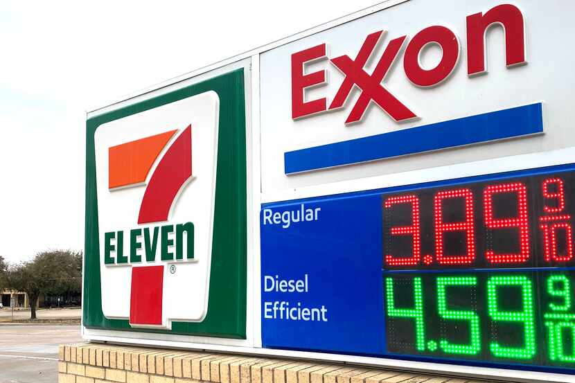 Gas prices are shown on Tuesday, March 8, 2022, at an Exxon- 7-Eleven convenience store at...