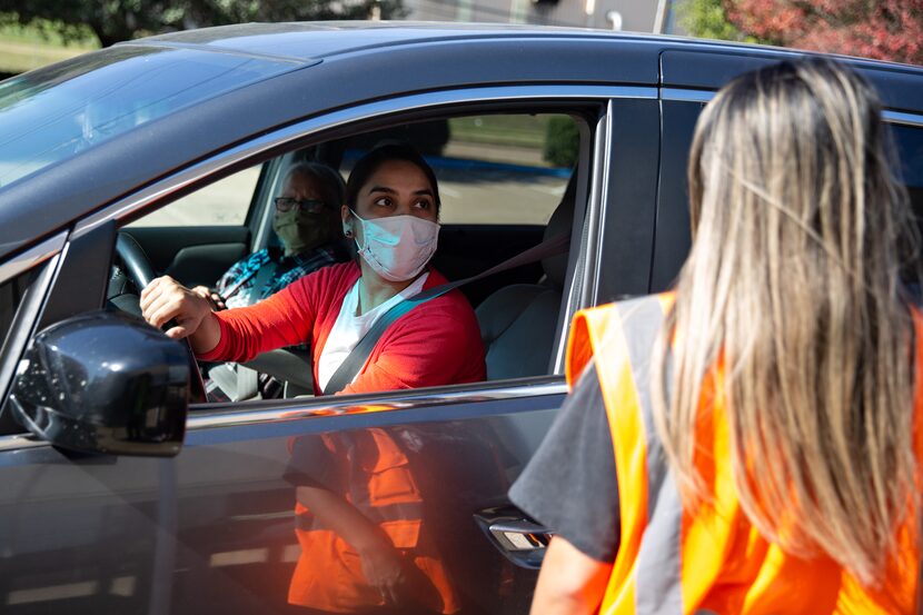 Laura Castonon came to Crossroads on Wednesday to pick up some food.