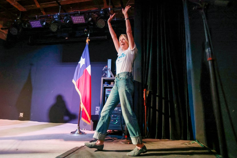 Wendy Davis, a former Democratic state senator, waves to the crowd as she takes the stage...