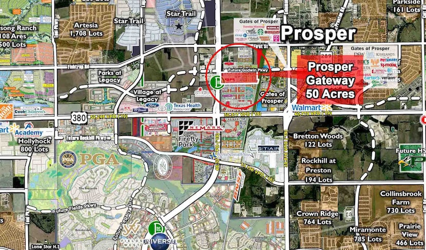 The development site is along the extension of the Dallas North Tollway.