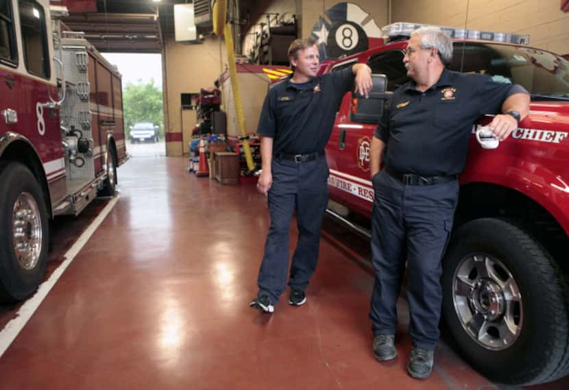 Capt. Ronnie Janek and Driver-Engineer Ike Griffith, pictured at Fire Station 8 in Dallas,...