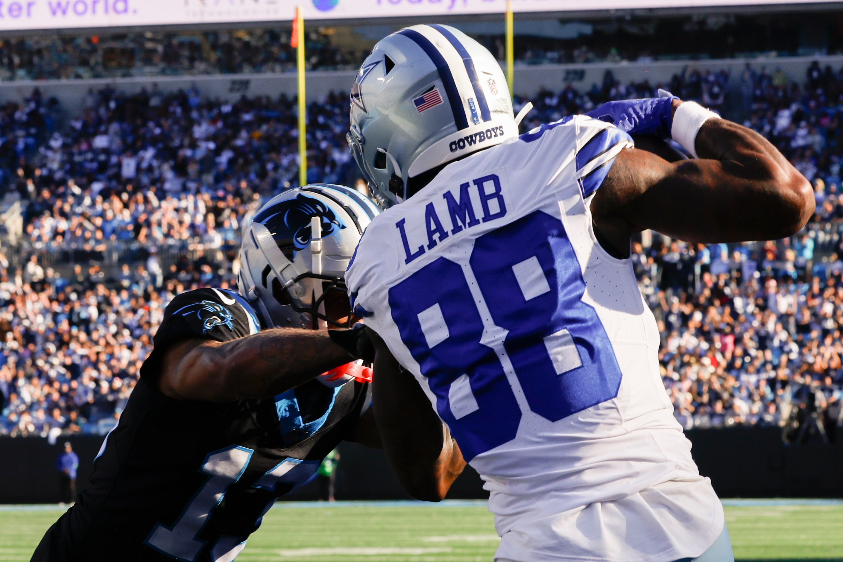 Dallas Cowboys wide receiver CeeDee Lamb (88) completes a pass by Dallas Cowboys quarterback...