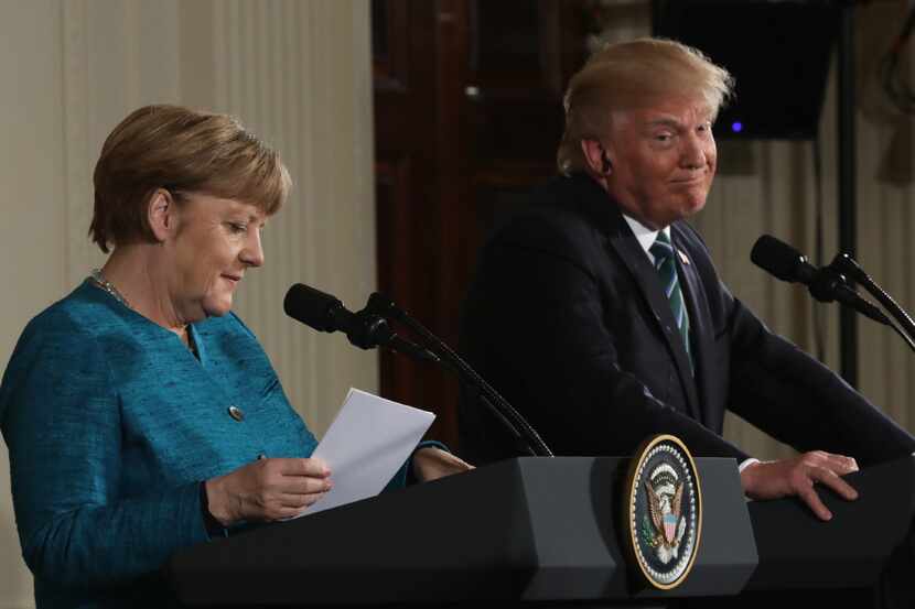 President Donald Trump holds a joint press conference with German Chancellor Angela Merkel...