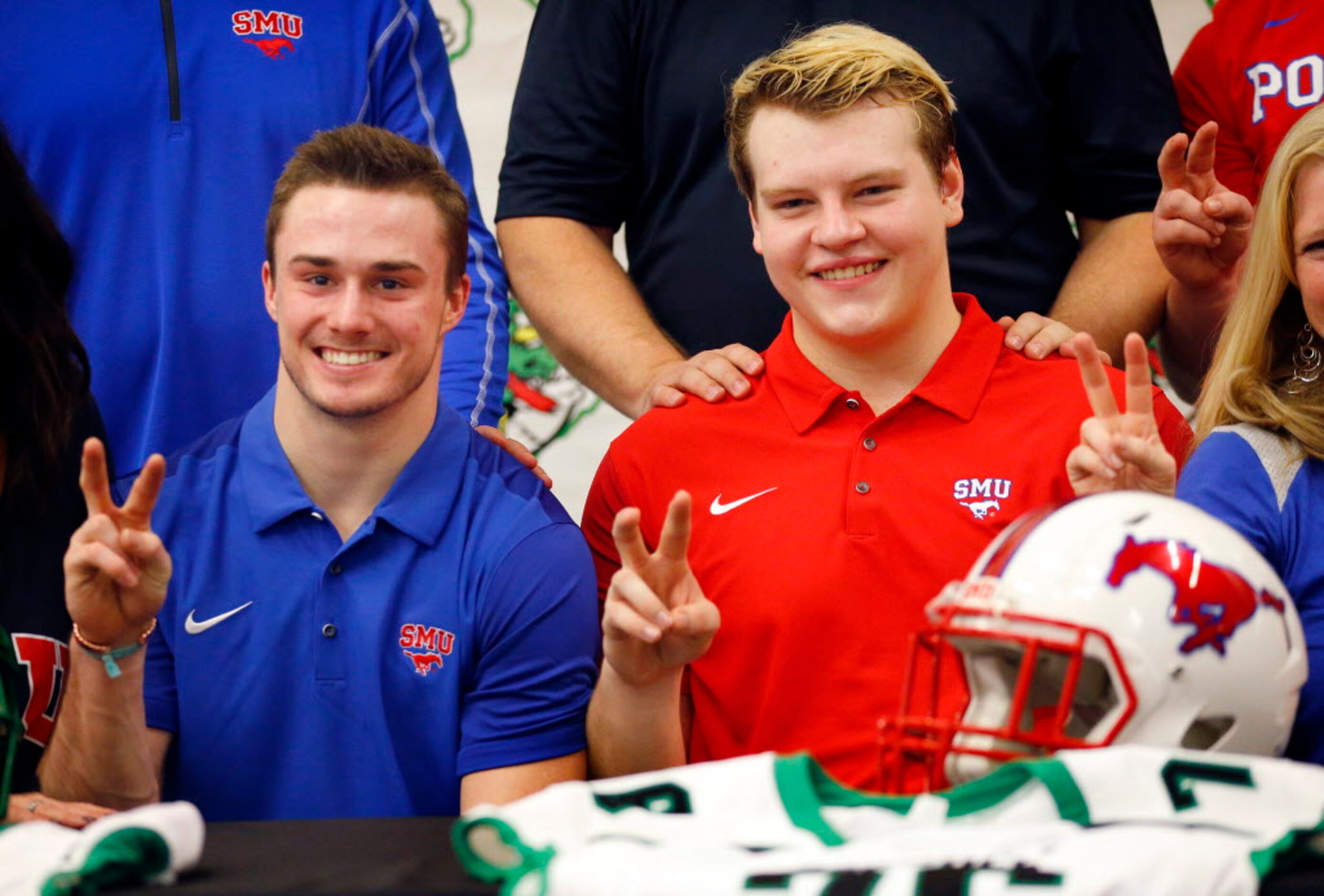 Southlake Carroll running back T.J. McDaniel (left) and offensive lineman Henry Mossberg...