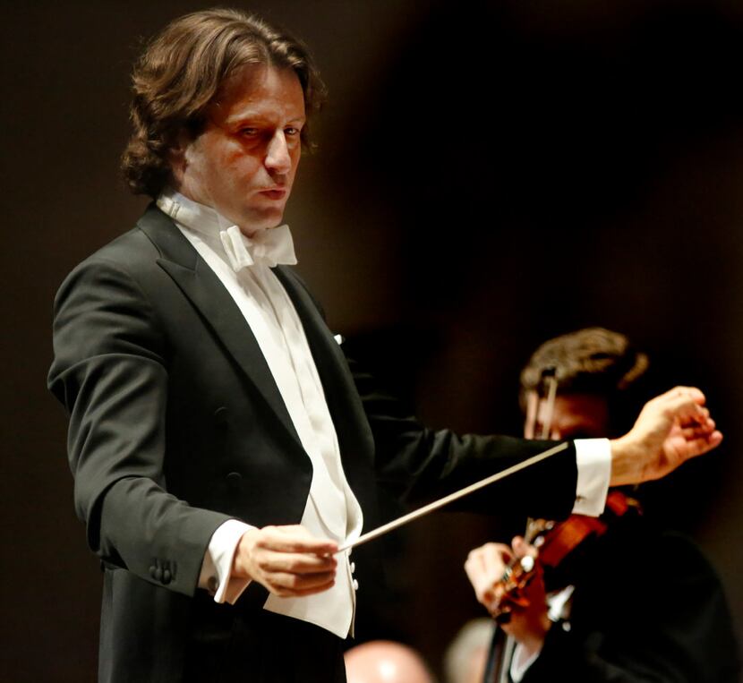 Guest conductor Gustavo Gimeno leads the Dallas Symphony Orchestra in Aaron Jay Kernis'...