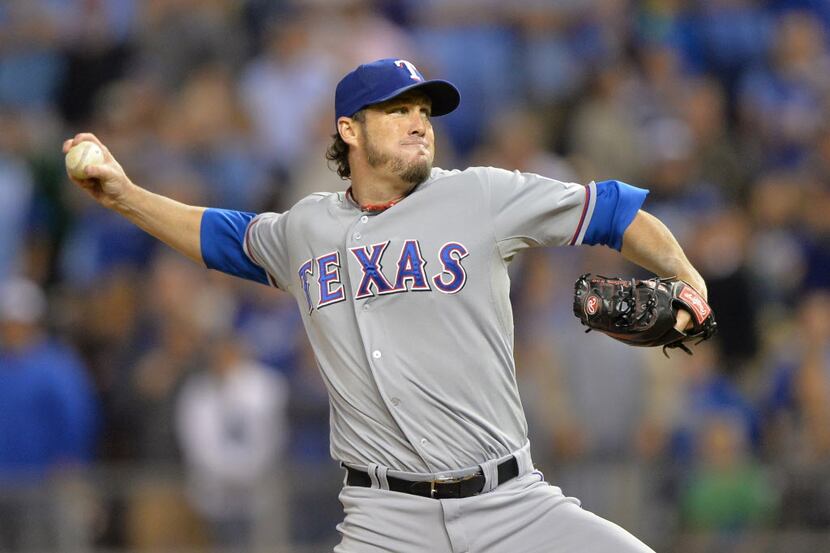 Sep 21, 2013; Kansas City, MO, USA; Texas Rangers pitcher Joe Nathan (36) delivers a pitch...