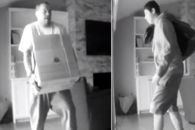 These images were captured on surveillance video after two men burglarized a home in...