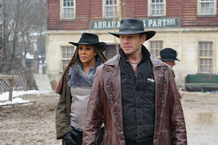 Vivica A. Fox and Ian Ziering star in "The Last Sharknado: It's about Time."
