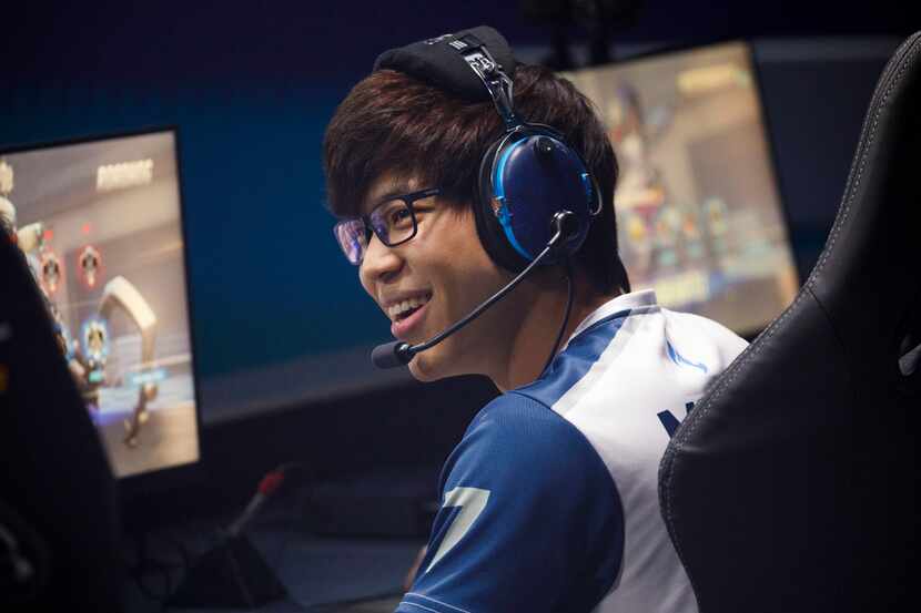 Pongphop "Mickie" Rattanasangchod smiles in between rounds during a Dallas Fuel match.