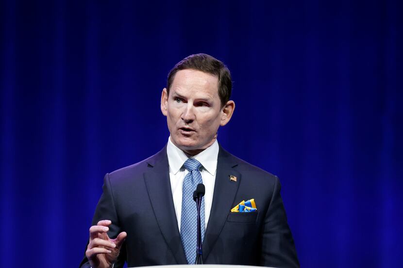 Dallas County Judge Clay Jenkins speaks to delegates and guests gathered for the 2022 Texas...