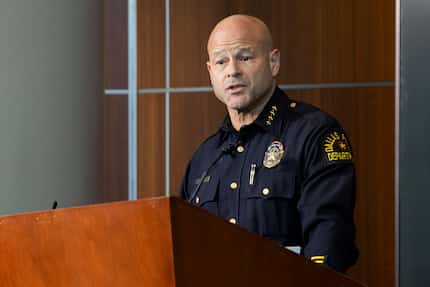 Dallas police Chief Eddie García speaks during a news conference about a man killed by...