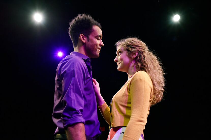 Tom (Aaron Jay Green), left, and Amber (Edna Gill) in Actually,  being performed in a double...