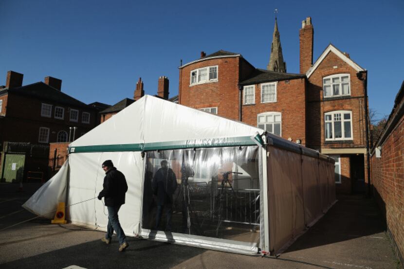 A tent sits over the spot where the remains of King Richard III were found in Leicester,...
