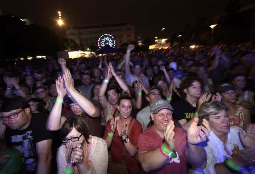Fans cheer during the Old 97's County Fair held at Main Street Garden Park in Dallas, TX, on...