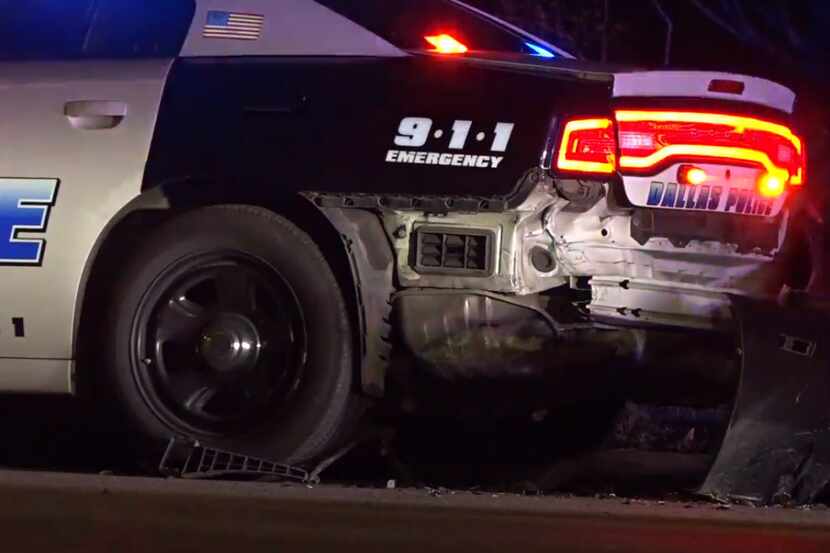 A Dallas squad car was rear-ended early Saturday by a drunken driving suspect in Old East...