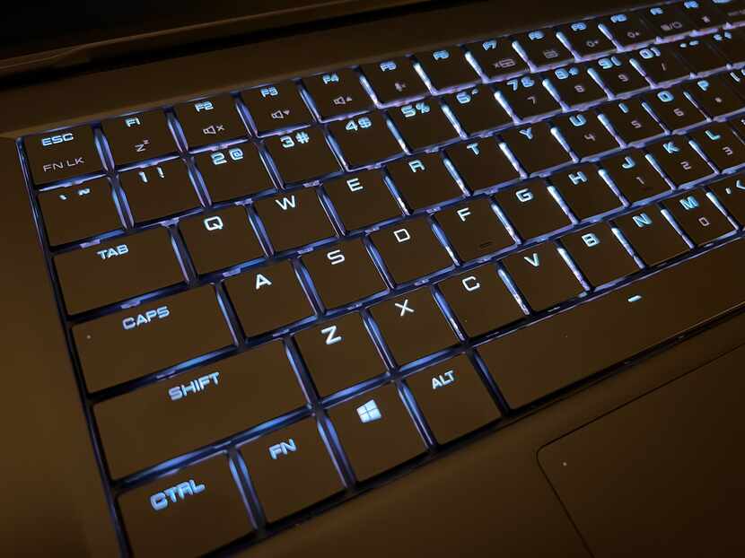 The backlit keyboard of the Geekom BookFun 11. Each key has its own multicolor LED.