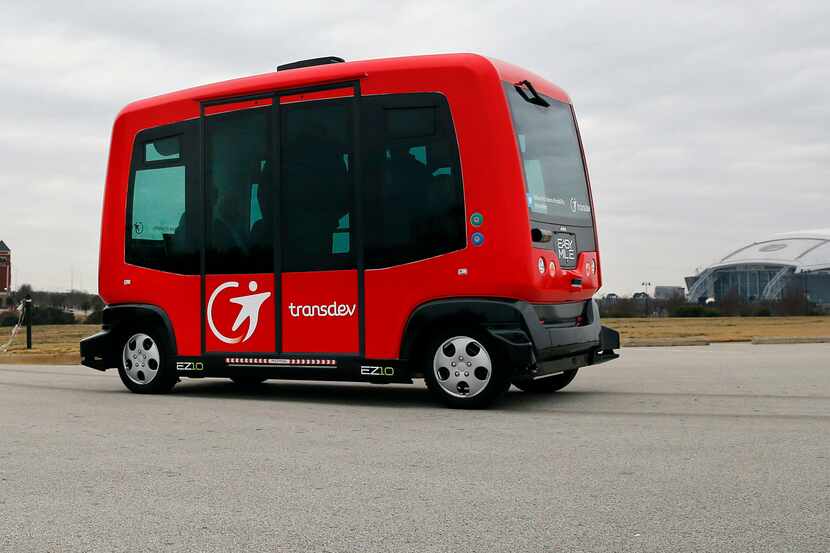 Alliance for Transportation Innovation's  EZ-10, a six-seat self-driving shuttle ferries...