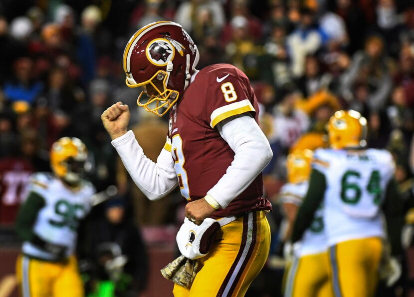 Washington Redskins quarterback Kirk Cousins (8) pumps his fist after a Washington Redskins...