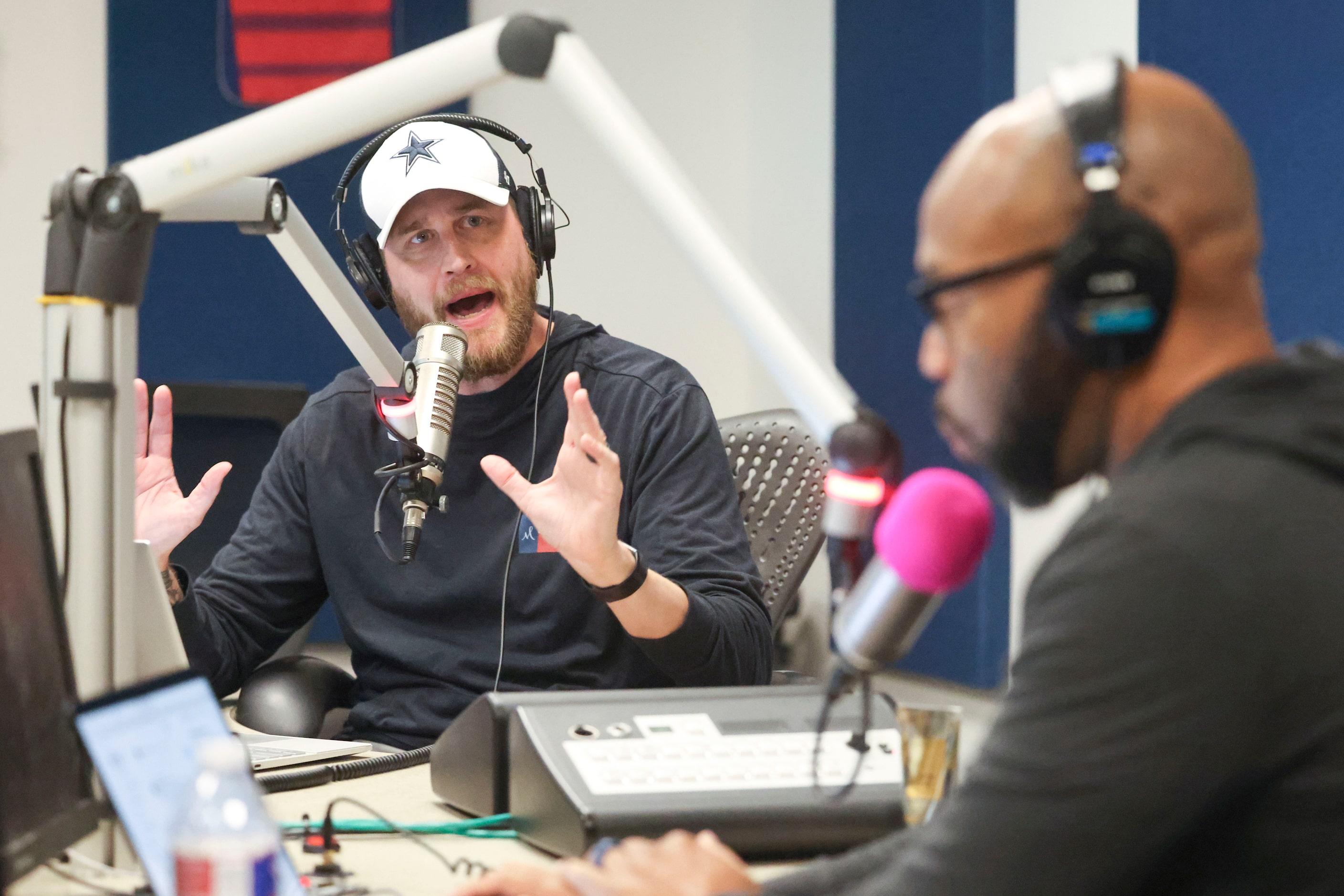  "The Ticket" host Matt McClearin (left) holds a discussion with his co-host Donovan Lewis...