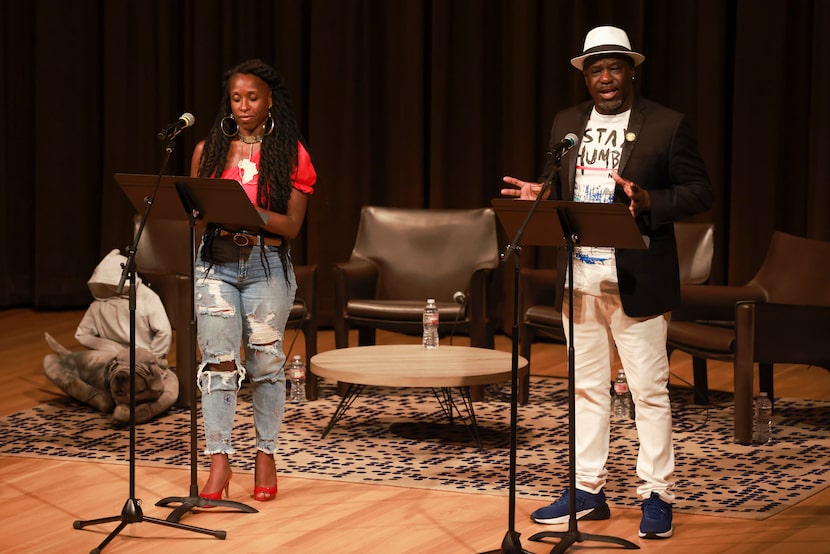 Iv Amenti and Mike Guinn perform during the 'Making the Scene' event at the Dallas Museum of...